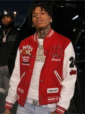 AMIRI Red and White Varsity Tiger Letterman Jacket